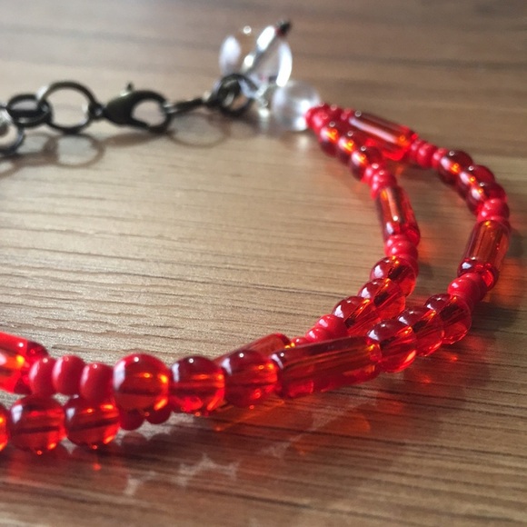 Red Beaded Ladies Double Strand Beaded Ladies Bracelet, Handmade Ladies Bracelet - Picture 5 of 8